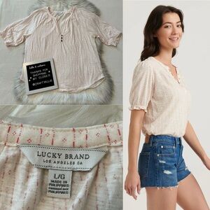 Lucky Brand Printed Henley in Cream Multi | Women’s Large